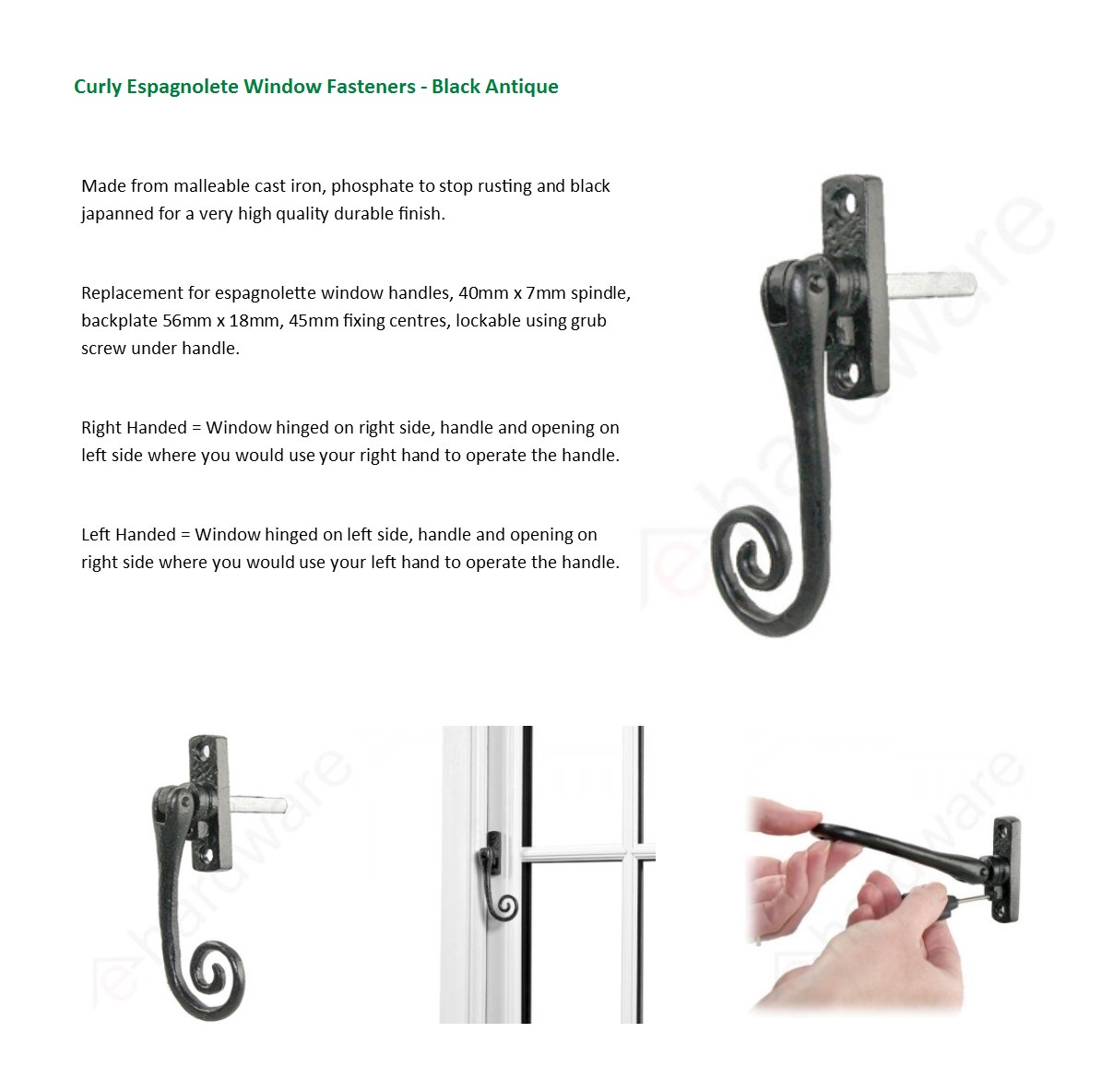 Black Antique - Curly Espagnolette Window Fasteners